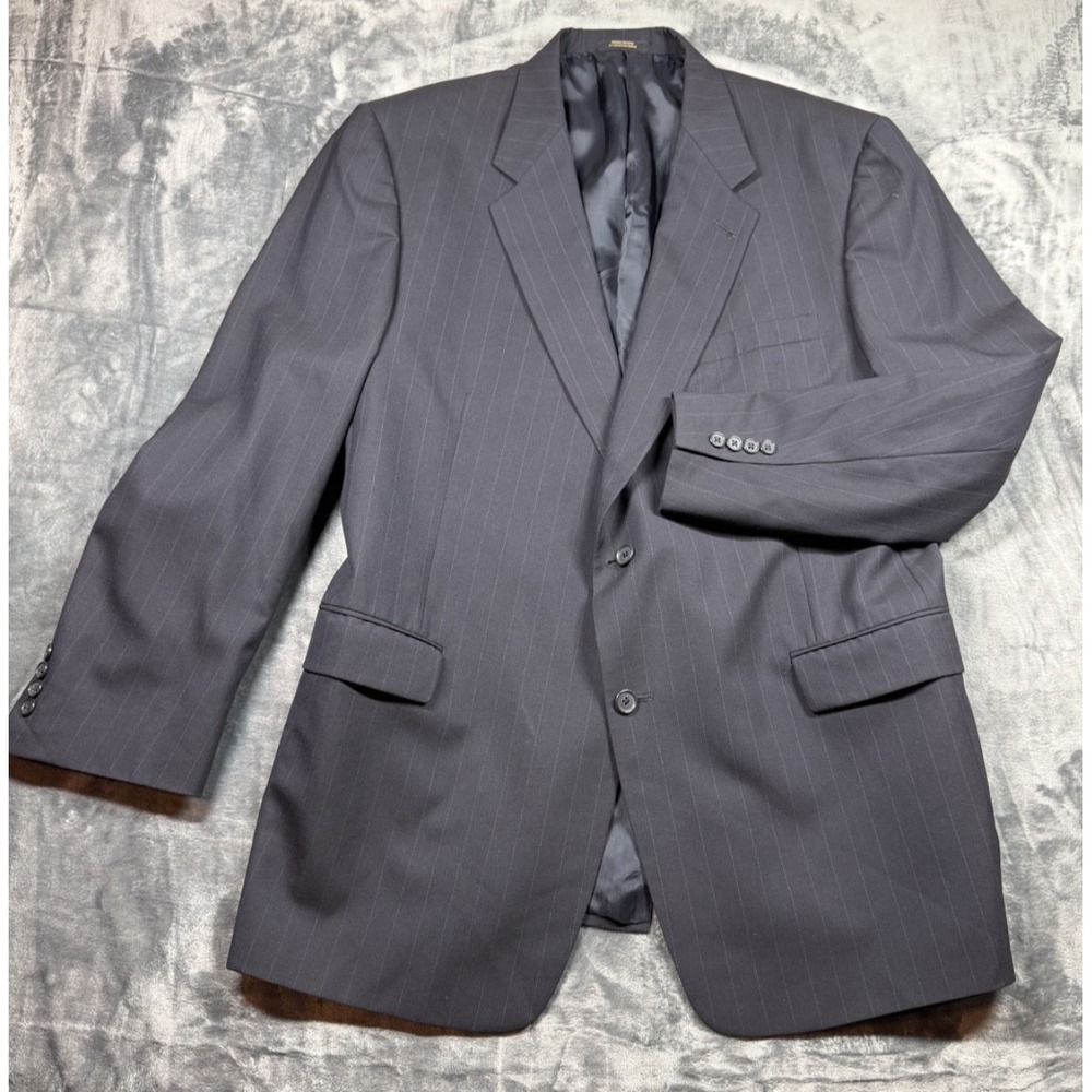 Hart Schaffner Marx Mens Blazer 46R 100% Wool Charcoal Pinstripe Made USA